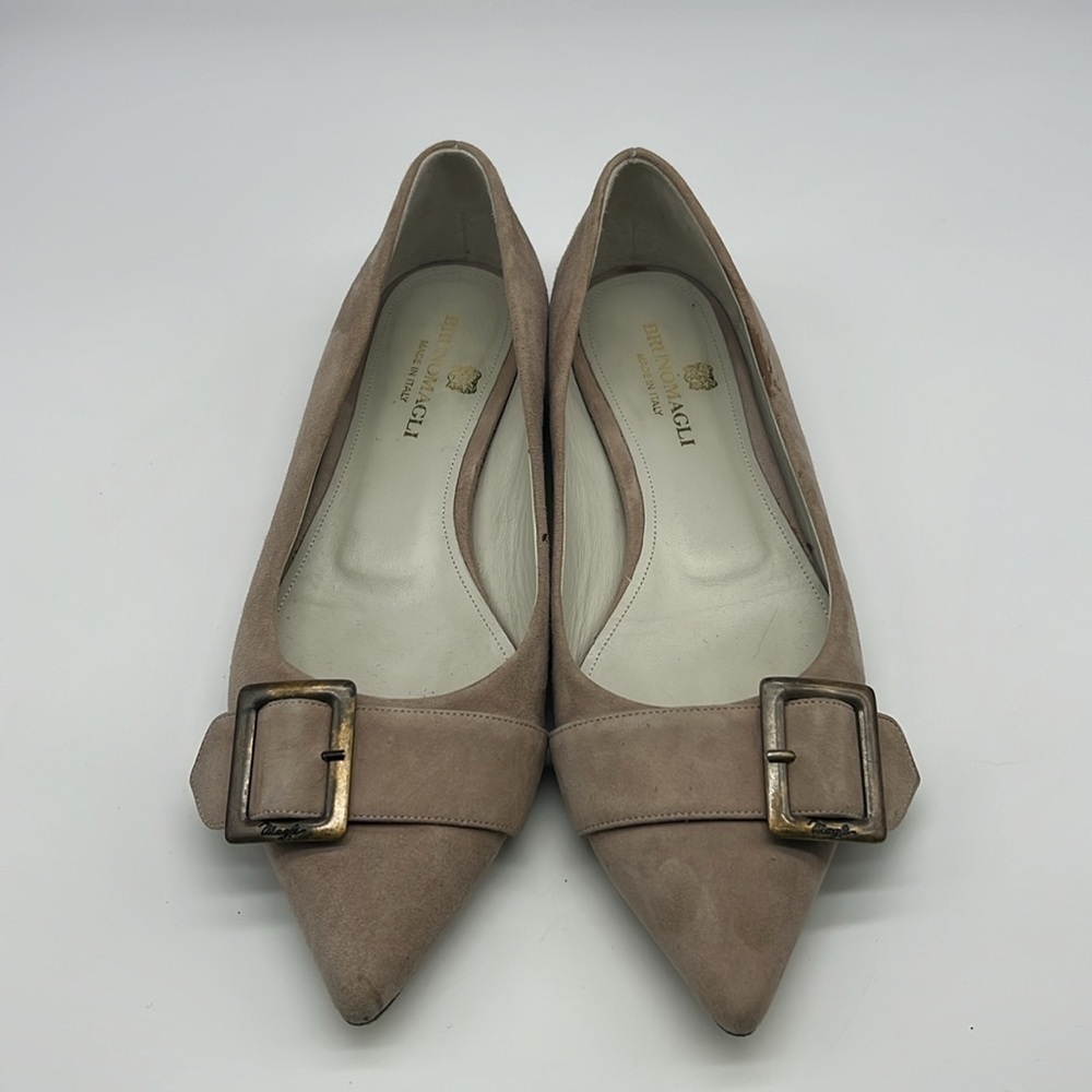 Brunomagli - Suede Light Grey Pointed Toe Buckle Made In Italy Ballet Flats 37.5 - Picture 3 of 16
